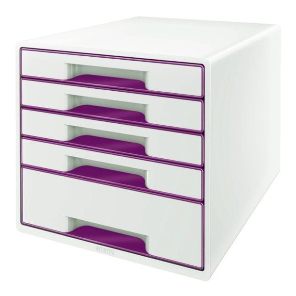 Leitz Skuffekabinet - Desk Cube WOW - 5-skuffer - hvid/lilla