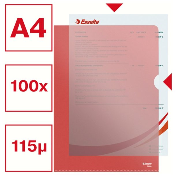 Esselte A4 Omslag - 105my - PP - prget - rd - 100 stk.