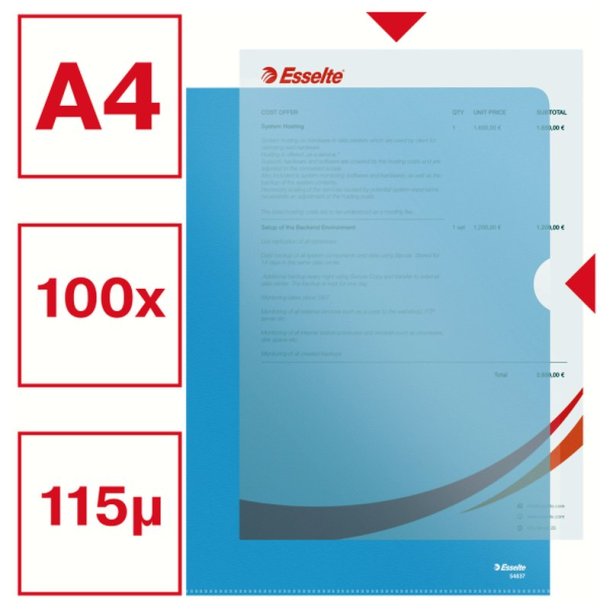 Esselte A4 Omslag - 105my - PP - prget - bl - 100 stk.