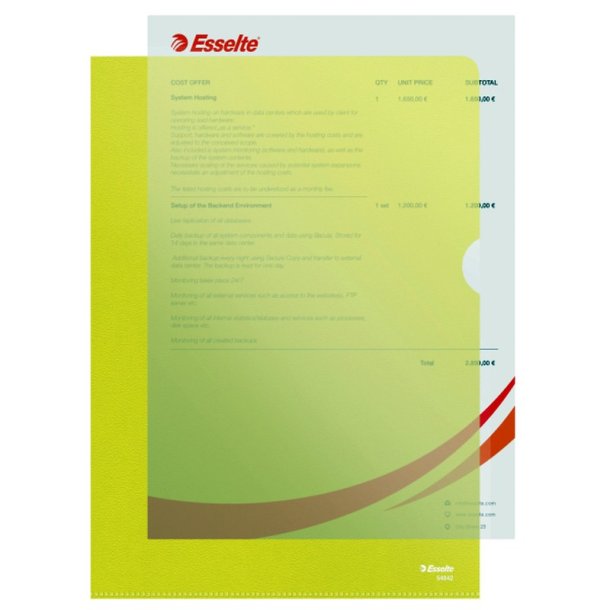 Esselte A4 Omslag - 105my - PP - prget - gul - 100 stk.