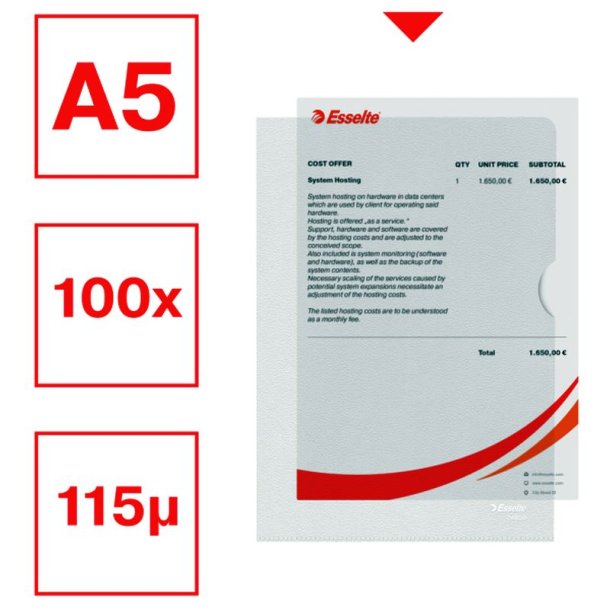 Esselte A5 Omslag - 105my - PP - prget - klar - 100 stk.