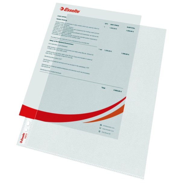 Esselte plastlommer A4 - 85my - 30% recycled - 100 stk.