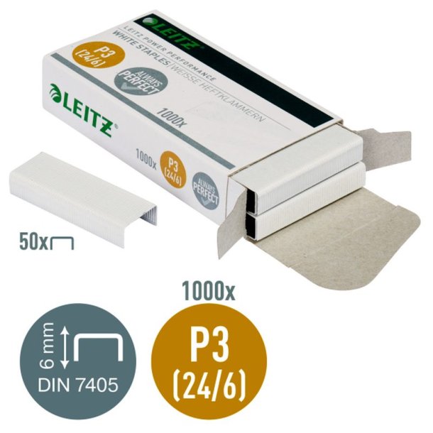 Leitz Hfteklammer - 24/6 - P3 - hvide - hfter op til 30 ark - 1000 stk.