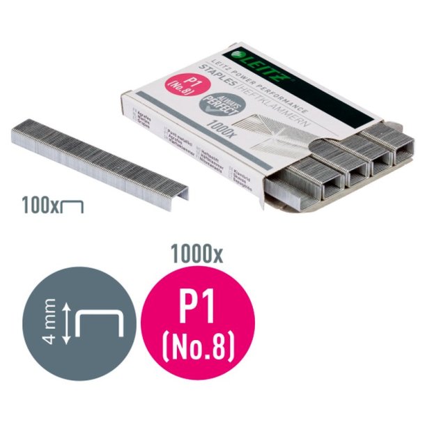 Leitz Hfteklammer - No - 8 - P1 - hfter op til 15 ark - 1000 stk.