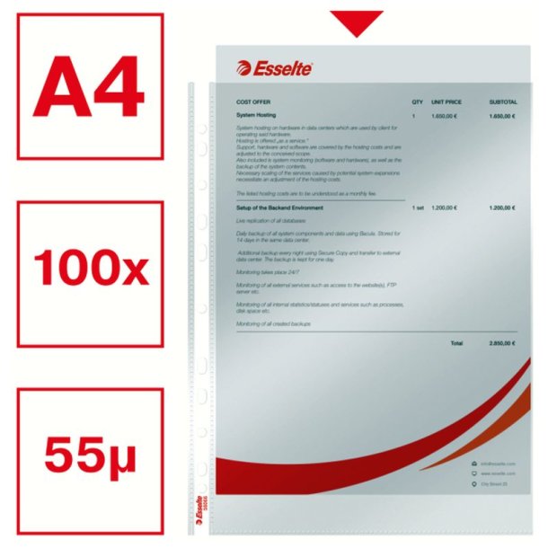 Esselte plastlommer A4 - 55my - glasklar - 100 stk.