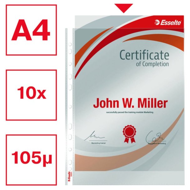 Esselte plastlommer A4 - 105my - glasklar - 10 stk.