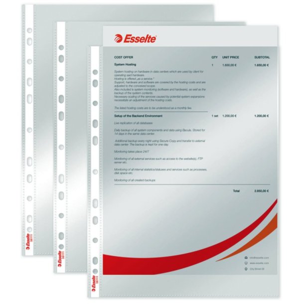 Esselte plastlommer A4 - 75my - glasklar - 10 stk.