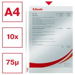 Esselte plastlommer A4 - 75my - glasklar - 10 stk.