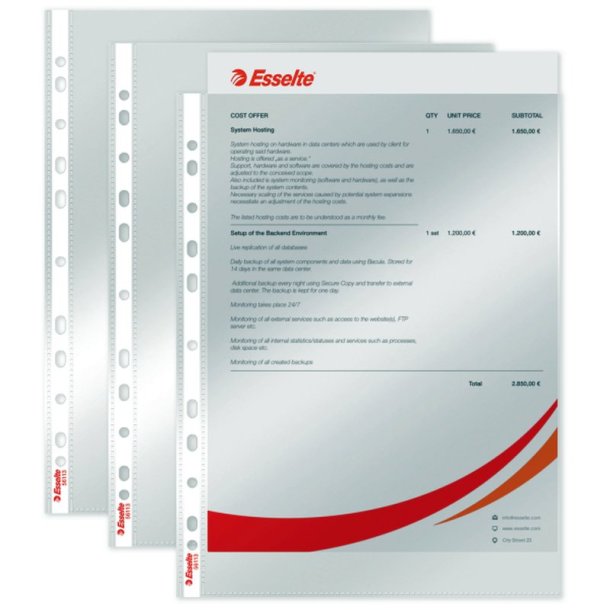 Esselte plastlommer A4 - 75my - glasklar - 100 stk.