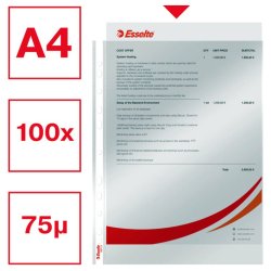 Esselte plastlommer A4 - 75my - glasklar - 100 stk.