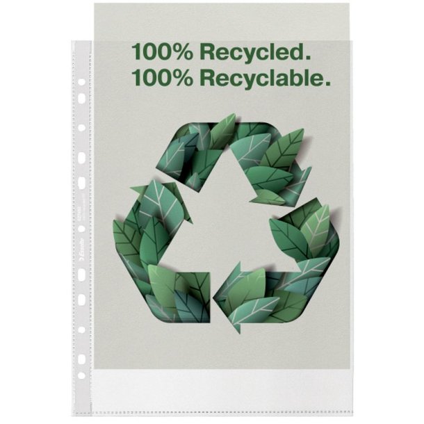 Esselte A4 plastlommer<br>70my prget chartek<br>Pakke med 100 stk. 100% recycled