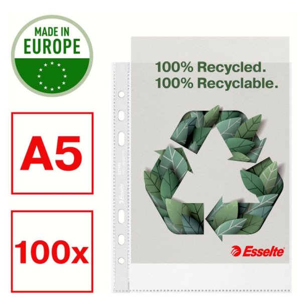 Esselte plastlommer A5 - 70my - 100% recycled - 100 stk.