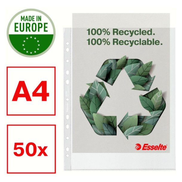 Esselte plastlommer A4 Maxi - 70my - 100% recycled - 50 stk.