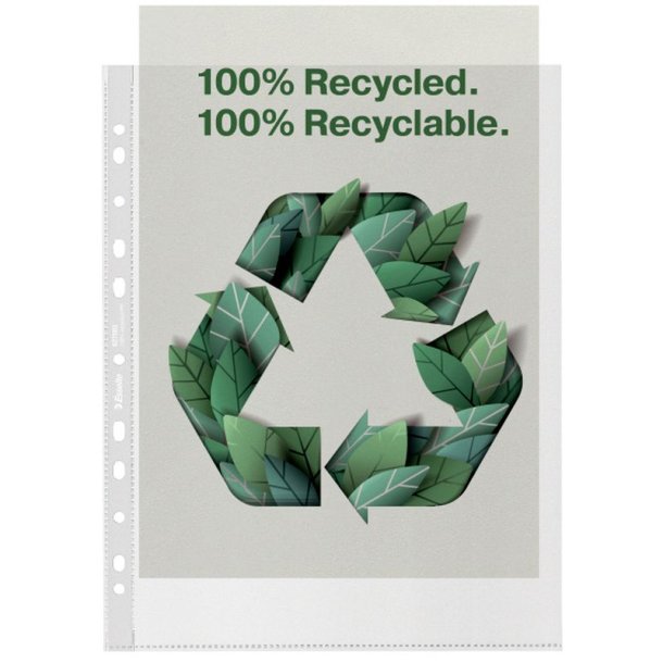 Esselte A4 plastlommer Maxi<br>70my prget chartek<br>Pakke med 50 stk. 100% recycled