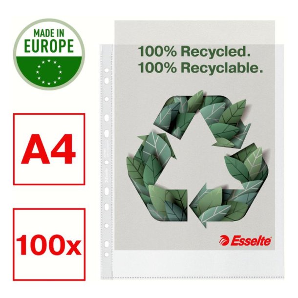 Esselte plastlommer A4 Maxi - 100my - 100% recycled - 100 stk.