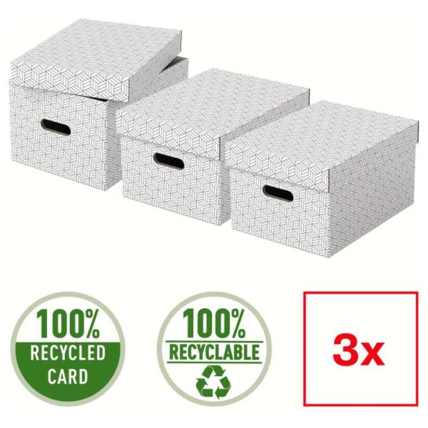 Esselte Home opbevaringsboks - Medium - 100% genbrugt og 100% genanvendeligt pap - pakke med 3