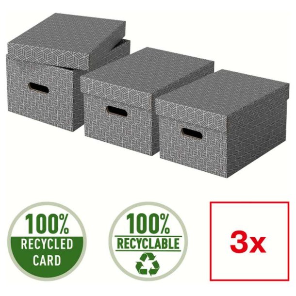 Esselte Home opbevaringsboks - Medium - 100% genbrugt og 100% genanvendeligt pap - pakke med 3
