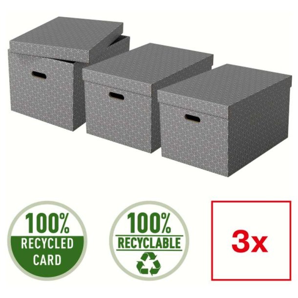 Esselte Home opbevaringsboks - Stor - 100% genbrugt og 100% genanvendeligt pap -pakke med 3