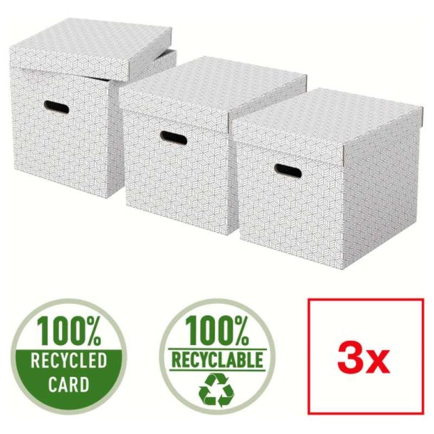 Esselte Home opbevaringsboks - Cube - 100% genbrugt og 100% genanvendeligt pap -pakke med 3