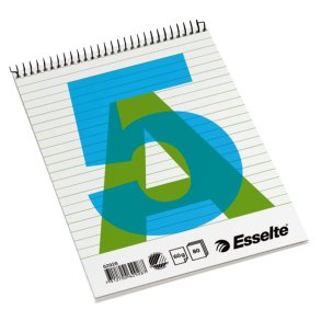 Esselte kollegieblok - A5 linieret - 80 linjeret sider uden huller - Notesbog med Spiralryg