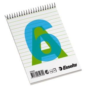 Esselte kollegieblok - A6 linieret - 80 linjeret sider uden huller - Notesbog med Spiralryg