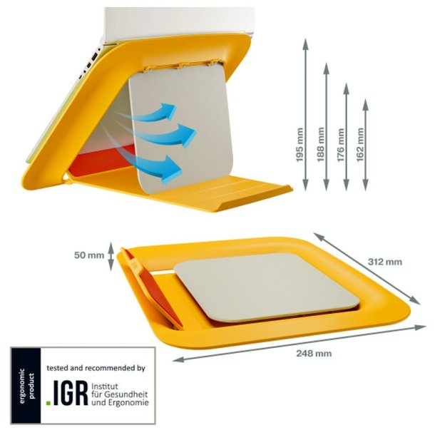 Leitz Laptop riser - Ergo Cosy - hjde justerbar - 312x50x247mm - 13-17" - varm gul