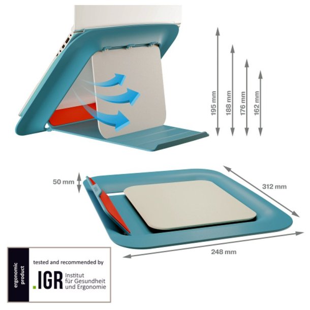 Leitz Laptop riser - Ergo Cosy - hjde justerbar - 312x50x247mm - 13-17" - rolig bl