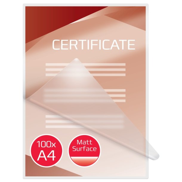 GBC A4 Lamineringslommer - 75 my matte Skrivbare - egnet til varmlaminering - 100 stk.