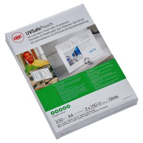 GBC A4 Lamineringslommer - 150 my skinnede UV sikker - Egnet til varmlaminering - 100 stk.