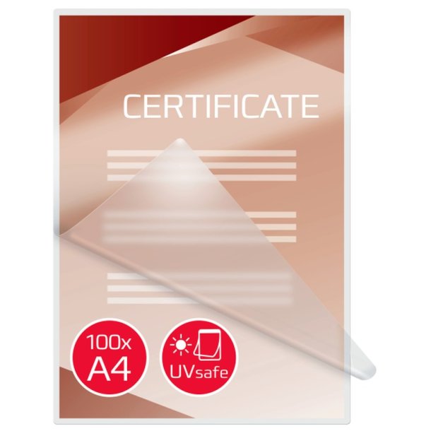 GBC A4 Lamineringslommer - 150 my skinnede UV sikker - Egnet til varmlaminering - 100 stk.