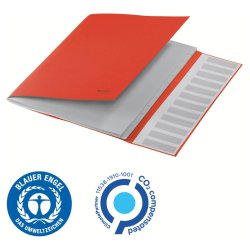 Leitz A4 Sorteringsmappe i rd - 12-delt - mappe i 100% recycled karton