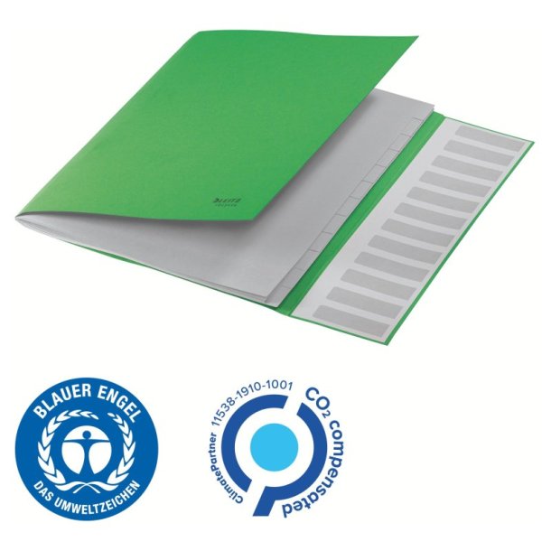 Leitz A4 Sorteringsmappe i grn - 12-delt - mappe i 100% recycled karton