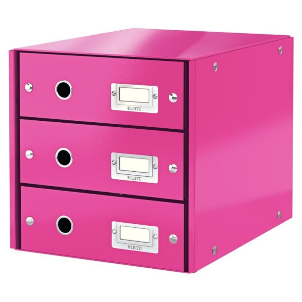 Leitz Skuffekabinet pap med 3 skuffer - Click&Store WOW Pink - 81% genbrugspap