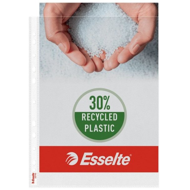 Esselte A4 plastlommer<br>105my prget Chartek<br>Pakke med 100 stk. 30% Recycled