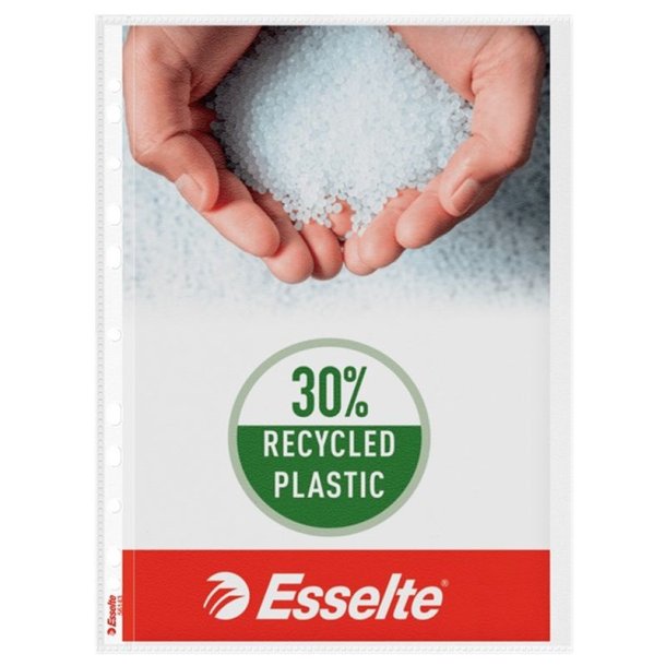 Esselte A4 plastlommer<br>85my prget Chartek<br>Pakke med 100 stk. 30% recycled