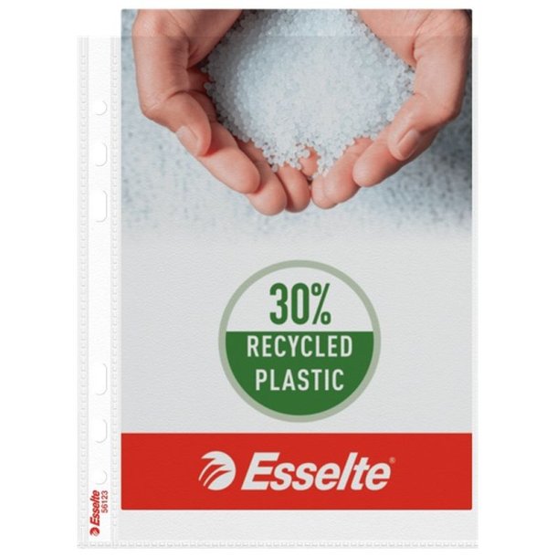 Esselte A5 plastlommer<br>85my prget Chartek<br>Pakke med 10 stk. 30% Recycled