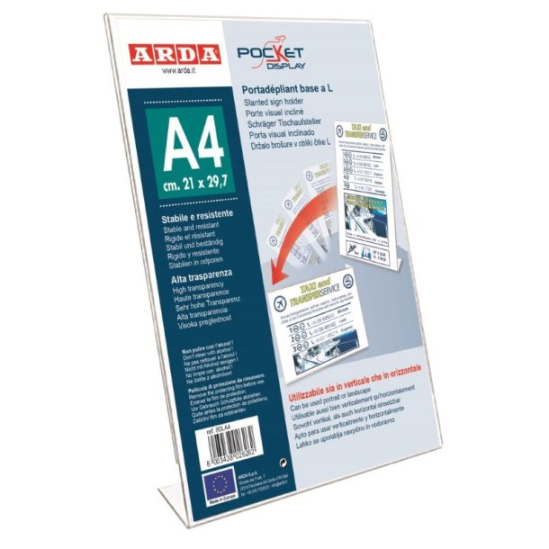 Arda - Skilteholder - A4 - L-fod - klar polystyren