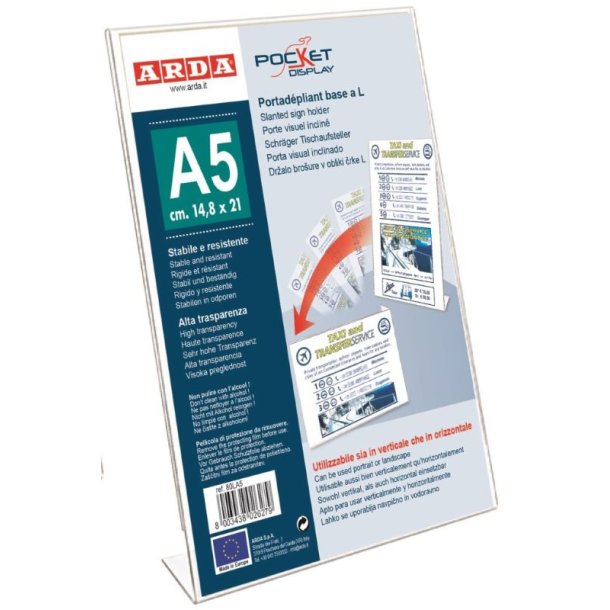 Arda - Skilteholder - A5 - L-fod - klar polystyren