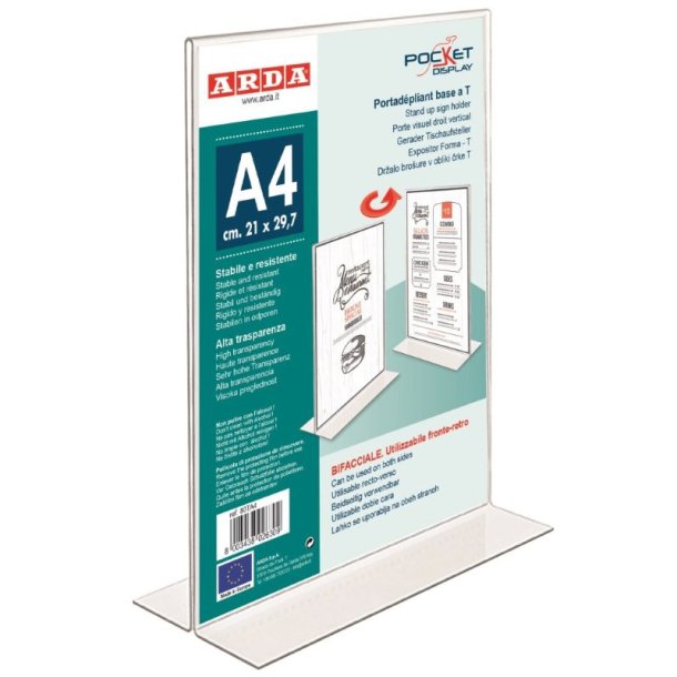 Arda - Skilteholder - A4 - T-fod - klar polystyren