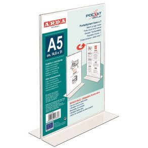 Arda - Skilteholder - A5 - T-fod - klar polystyren