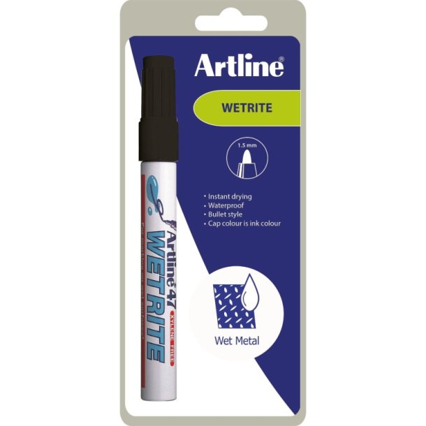 Artline permanent Marker 47 - Wetrite - til vde flader - rund Spids - 1,5 mm - sort - Blister Pack