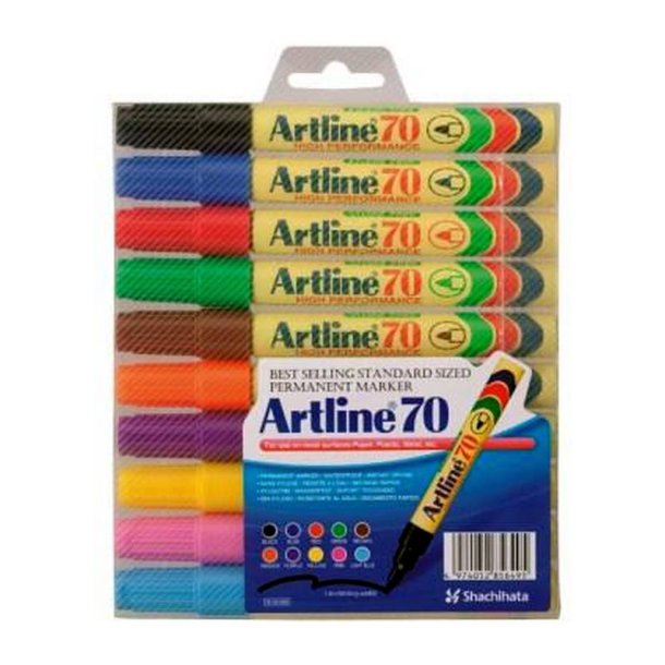 Artline permanent Marker 70 - rund Spids - 1,5 mm - pakke med 10 farver