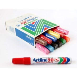 Artline permanent marker 90 - skr� chisel Spids - 2,0-5,0 mm - s�t med 12 farver