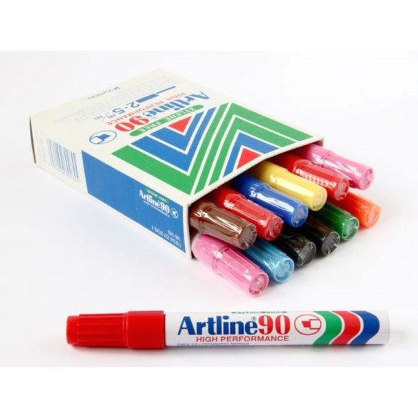 Artline permanent marker 90 - skr chisel Spids - 2,0-5,0 mm - st med 12 farver