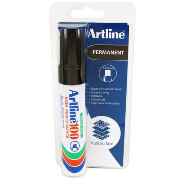 Artline permanent Marker 100 - skr chisel Spids - 7,5-12,0 mm - sort - Blister Pack