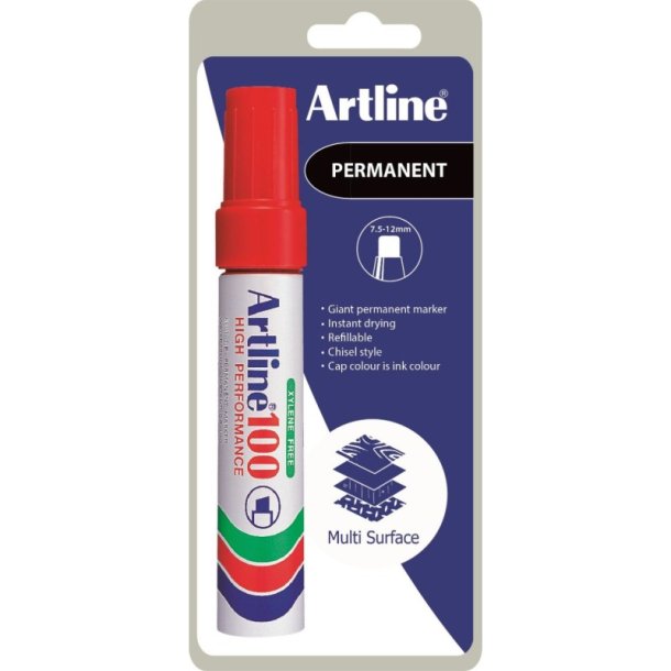 Artline permanent Marker 100 - skr chisel Spids - 7,5-12,0 mm - rd - Blister Pack