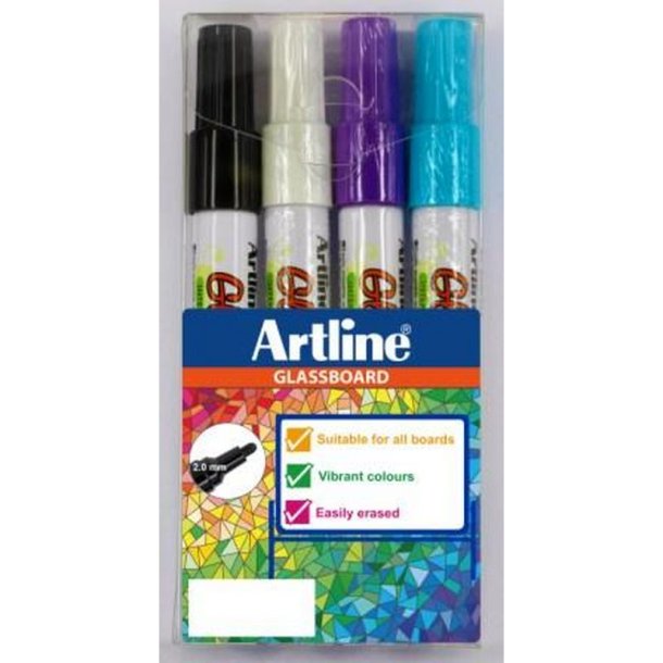Artline Glastavle marker - rund fiber Spids - 2,0 mm - st med 4 farver