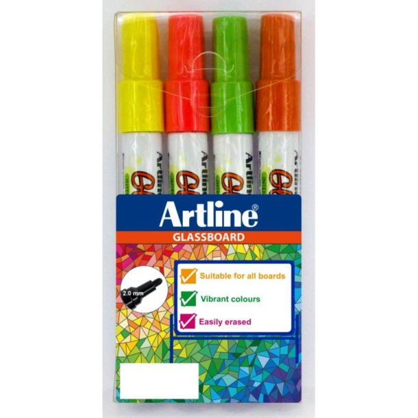 Artline Glastavle marker - rund fiber Spids - 2,0 mm - st med 4 farver
