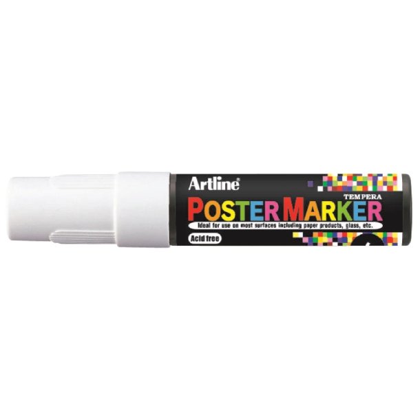 Artline Poster marker - Vandafvisende - rund Spids - 6,0 mm - hvid