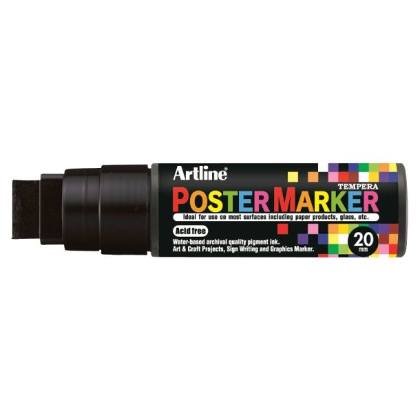 Artline Poster marker - Vandafvisende - rund Spids - 20,0 mm - sort